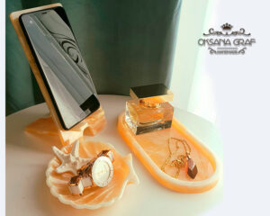 Dekoration und Deko Ideen aus Epoxidharz: Handyhalter harz, Handwerk DIY, Untersetzer, Kerzenhalter & Schmucktabletts, gelb, weiß,, gold