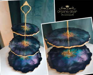 Dekorationsgegenstände/ Dekorationsstücke aus Epoxidharz, Handwerk DIY , Kosmos Eleganter 3-stöckiger Kuchenständer für stilvolle Dessertpräsentation - Ideal für Cupcakes, Kekse, Obst und Partys - Perfekt für Hochzeiten und Wohnkultur