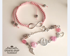 Handgefertigter/ Handgemachter Schmuck, Armband, macrame, rosa, Silber, Ewigkeit symbol,  Harz Schmuck, Epoxidharz, Geschenk für Sie, Geburtstagsgeschenk, Anhänger kette, modern, original von Oksana Graf, gewebtes verstellbares Damen Accessoire