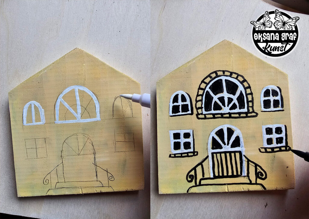 Handbemalte Holzbretter, Handgefertigte Schlüsselbrett aus Holz "Heimisches Idyll" Handgefertigte Schlüsselbretter von Künstlerin Oksana Graf