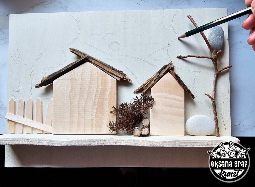 Handgefertigte Schlüsselbrett aus Holz "Heimisches Idyll" Handgefertigte Schlüsselbretter von Künstlerin Oksana Graf