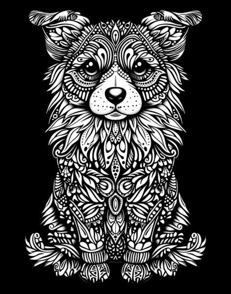Kostenlose Malvorlagen mit schwarzem Hintergrund aus Malbuch Tier-Mandala von Oksana Graf, Hund, Haustiere, Pet, coloring page -2