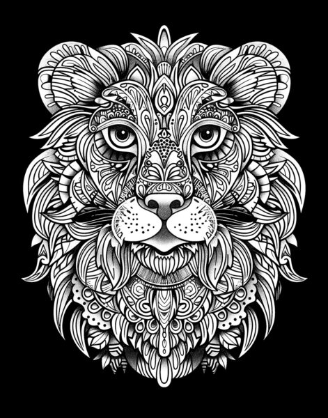 Kostenlose Malvorlagen mit schwarzem Hintergrund aus Malbuch Tier-Mandala von Oksana Graf, Löve, coloring page -1