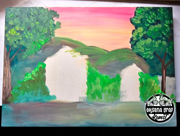 Handbemalte Holzbretter, Handgefertigte Schlüsselbrett aus Holz "Heimisches Idyll" von Oksana Graf