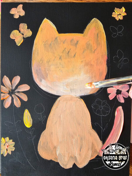 Handbemalte Holzbrett "Bunte Glückskatzenruhe" Holztafel, selbst bemalt, Katze, Bemalung, Happy Cat, Bunte Katze, Niedlich Oksana Graf