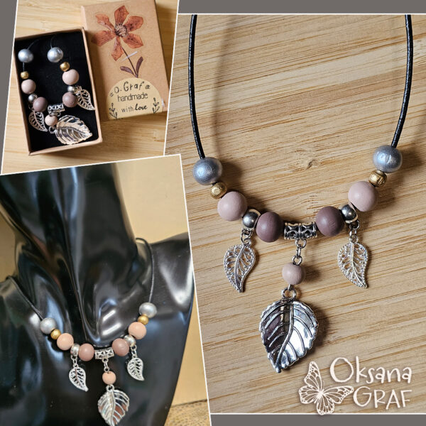 Moderne Damen Handmade Halskette. Holz, Metall.