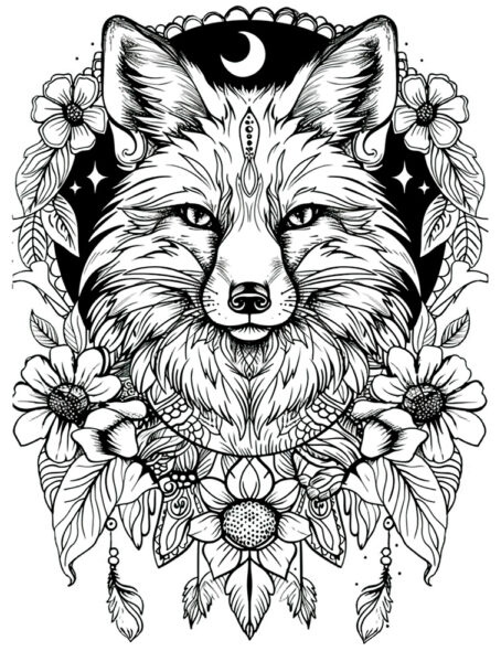 Kostenlose Malvorlagen , Fox, Blume, Kranz, Nacht, moderne Kunst